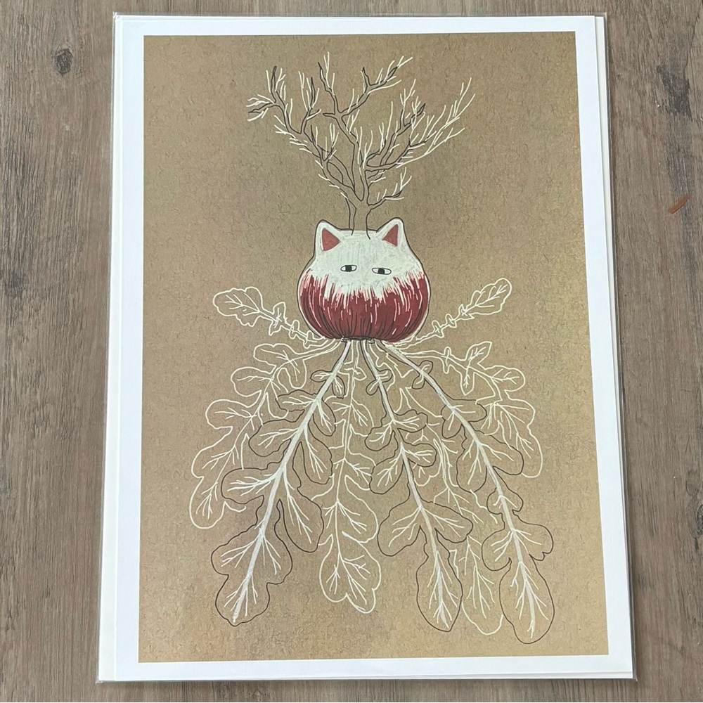 9 x 12 Art Print with Cat and Plant Design - Brand New!